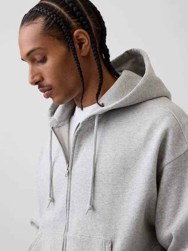 Vintagesoft Oversized Kısaltılmış Fermuarlı Kapüşonlu Sweatshirt
