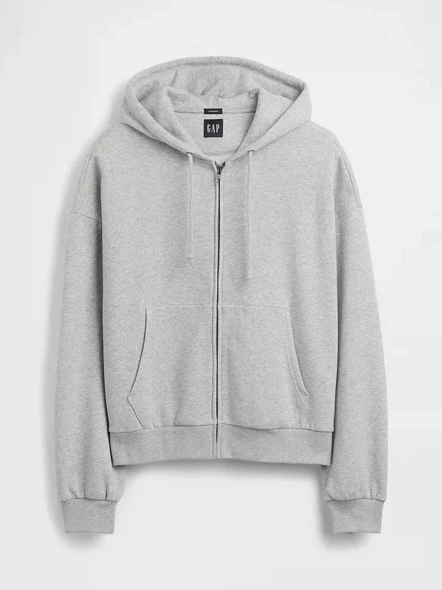 Vintagesoft Oversized Kısaltılmış Fermuarlı Kapüşonlu Sweatshirt