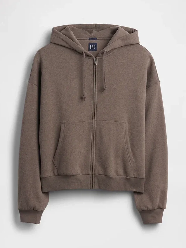 Vintagesoft Oversized Kısaltılmış Fermuarlı Kapüşonlu Sweatshirt