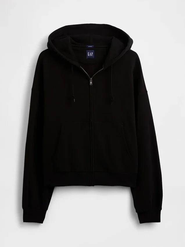 Vintagesoft Oversized Kısaltılmış Fermuarlı Kapüşonlu Sweatshirt