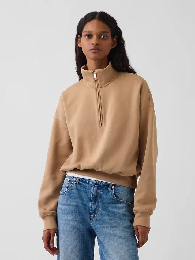 Vintagesoft Oversized Yarım Fermuarlı Kama Yaka Kazak