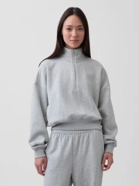 Vintagesoft Oversized Yarım Fermuarlı Kama Yaka Kazak