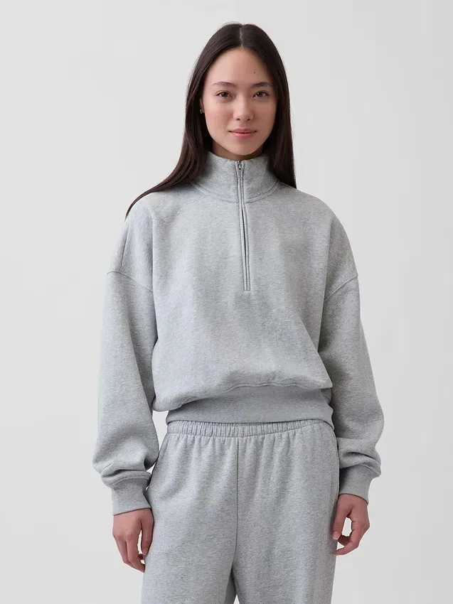 Vintagesoft Oversized Yarım Fermuarlı Kama Yaka Kazak