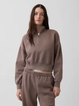 Vintagesoft Oversized Yarım Fermuarlı Kama Yaka Kazak