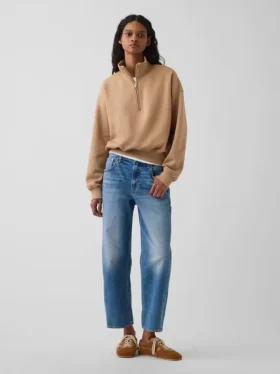 Vintagesoft Oversized Yarım Fermuarlı Kama Yaka Kazak