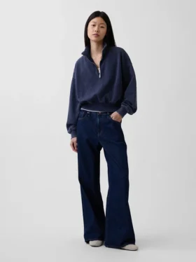 Vintagesoft Oversized Yarım Fermuarlı Kama Yaka Kazak