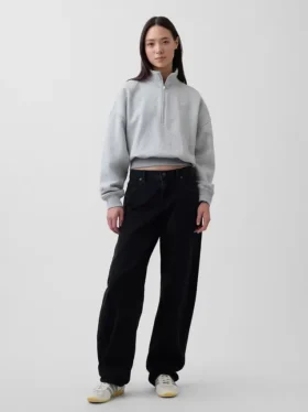 Vintagesoft Oversized Yarım Fermuarlı Kama Yaka Kazak