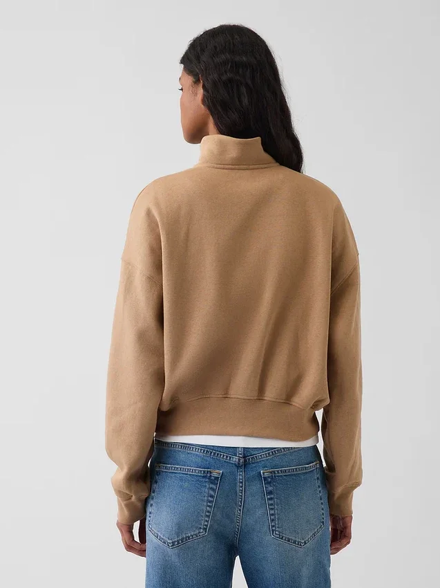 Vintagesoft Oversized Yarım Fermuarlı Kama Yaka Kazak