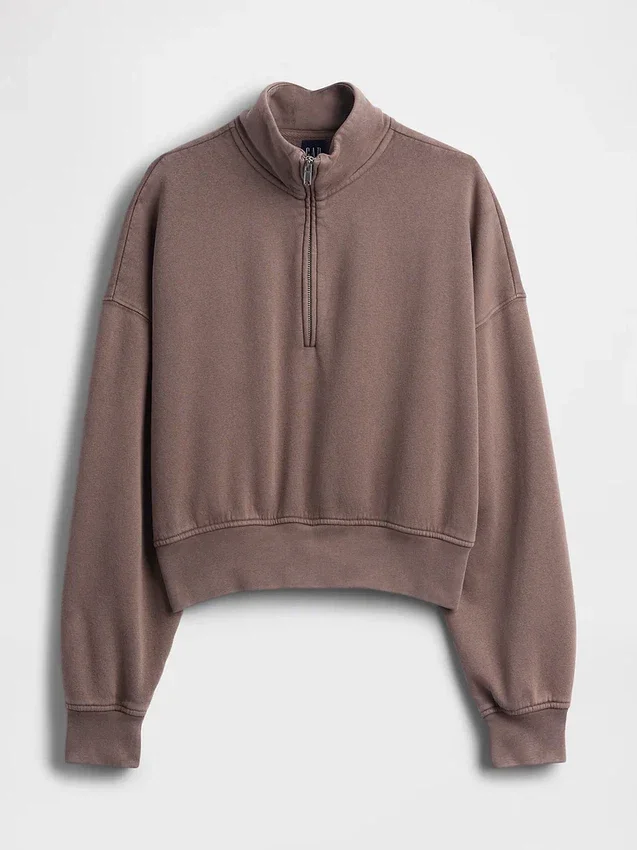 Vintagesoft Oversized Yarım Fermuarlı Kama Yaka Kazak