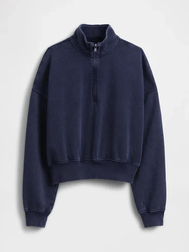 Vintagesoft Oversized Yarım Fermuarlı Kama Yaka Kazak