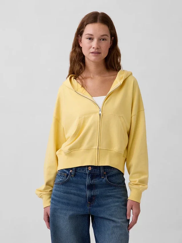 Vintagesoft Terry Fermuarlı Kapüşonlu Sweatshirt