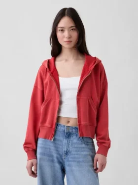 Vintagesoft Terry Fermuarlı Kapüşonlu Sweatshirt