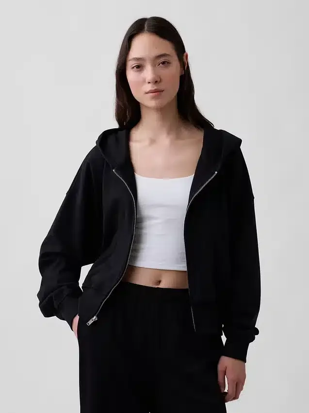 Vintagesoft Terry Fermuarlı Kapüşonlu Sweatshirt