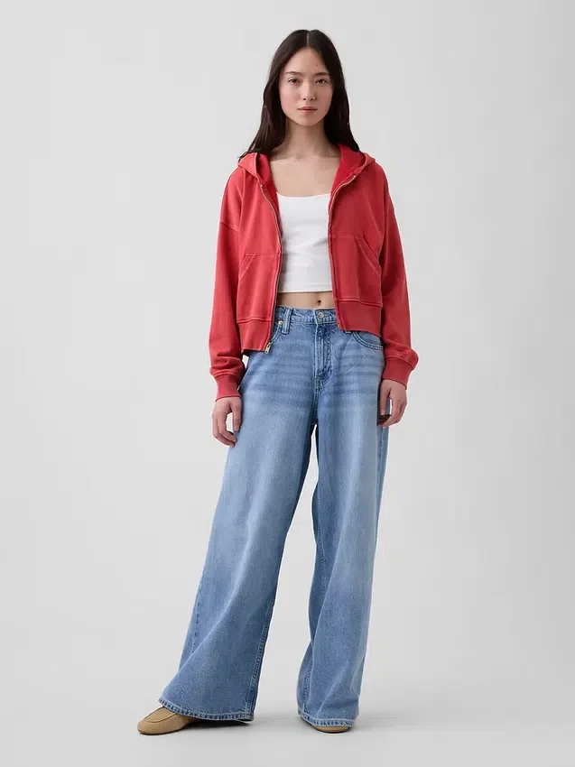 Vintagesoft Terry Fermuarlı Kapüşonlu Sweatshirt