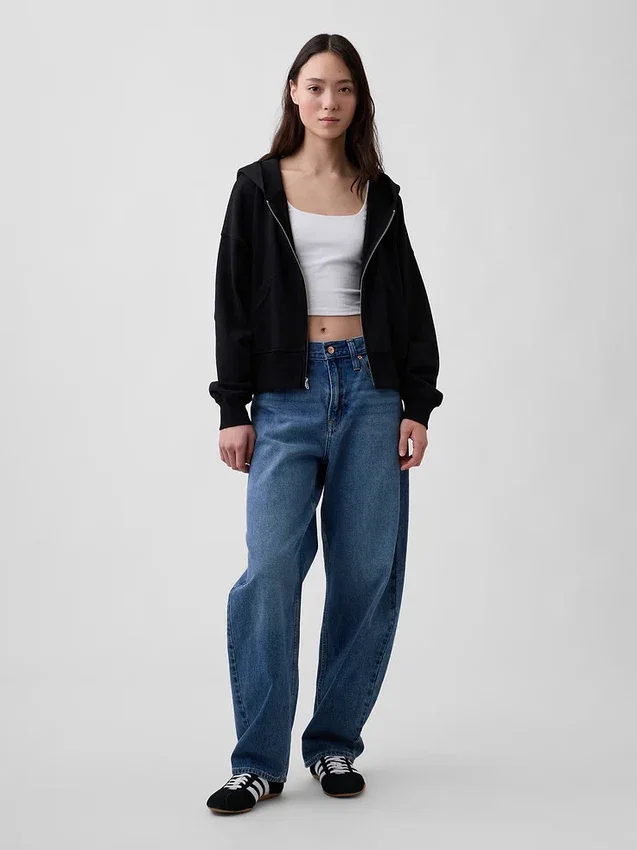 Vintagesoft Terry Fermuarlı Kapüşonlu Sweatshirt