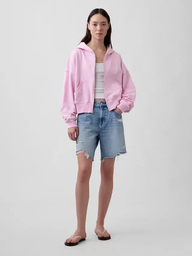 Vintagesoft Terry Fermuarlı Kapüşonlu Sweatshirt