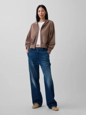 Vintagesoft Terry Fermuarlı Kapüşonlu Sweatshirt