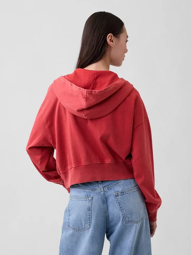 Vintagesoft Terry Fermuarlı Kapüşonlu Sweatshirt