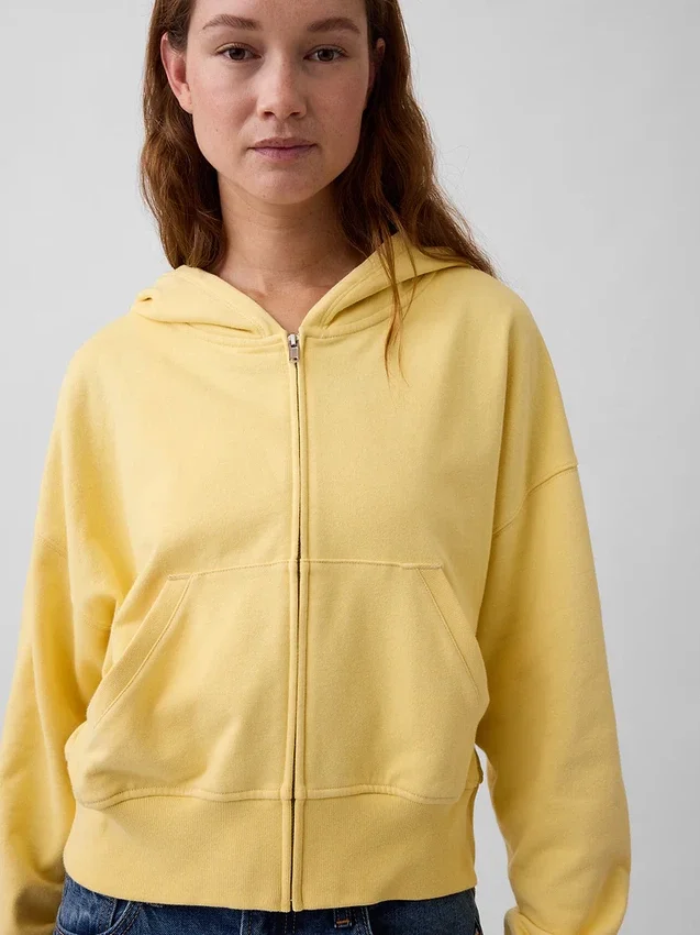 Vintagesoft Terry Fermuarlı Kapüşonlu Sweatshirt