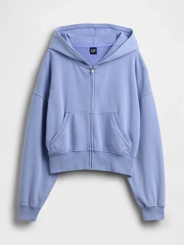 Vintagesoft Terry Fermuarlı Kapüşonlu Sweatshirt