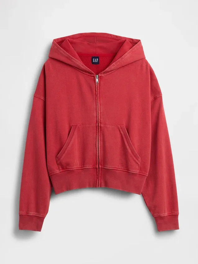 Vintagesoft Terry Fermuarlı Kapüşonlu Sweatshirt