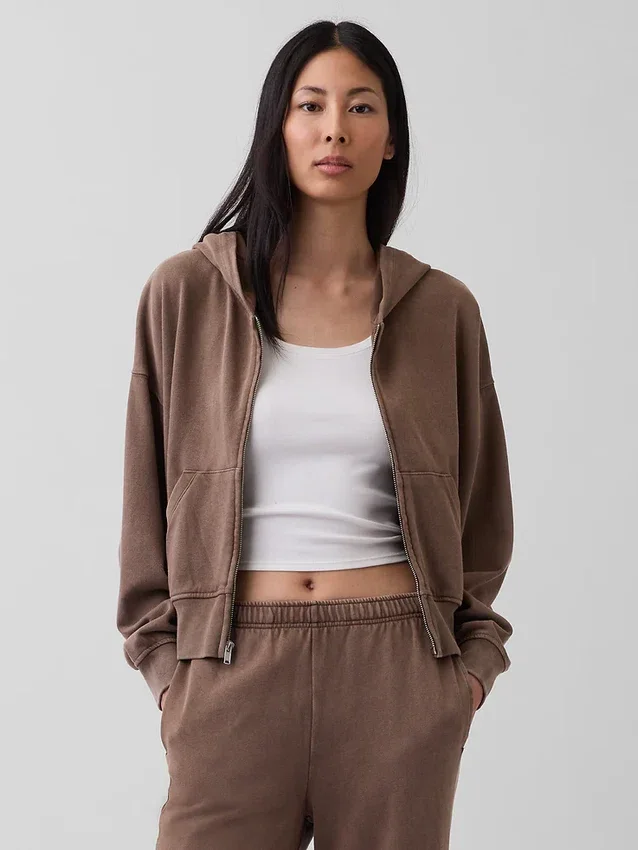 Vintagesoft Terry Fermuarlı Kapüşonlu Sweatshirt