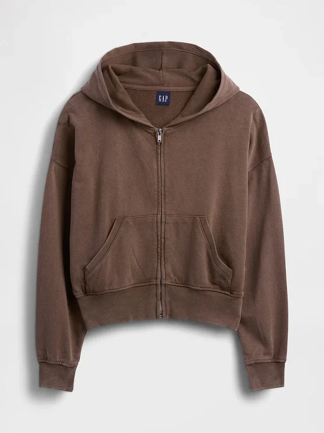 Vintagesoft Terry Fermuarlı Kapüşonlu Sweatshirt