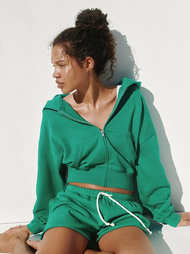 Vintagesoft Terry Fermuarlı Kapüşonlu Sweatshirt