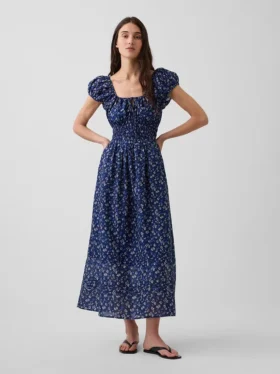 Voile Smoklu Bel Maxi Elbise
