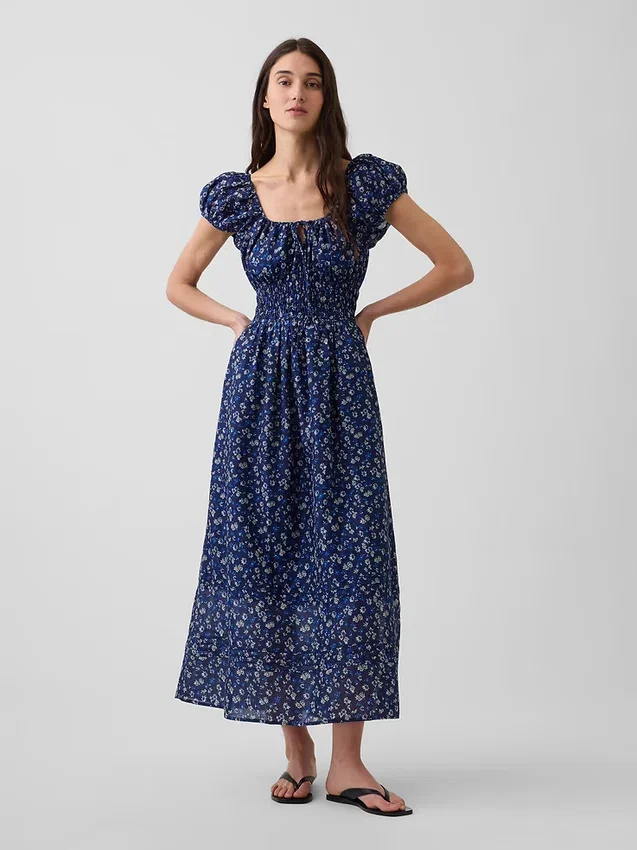 Voile Smoklu Bel Maxi Elbise