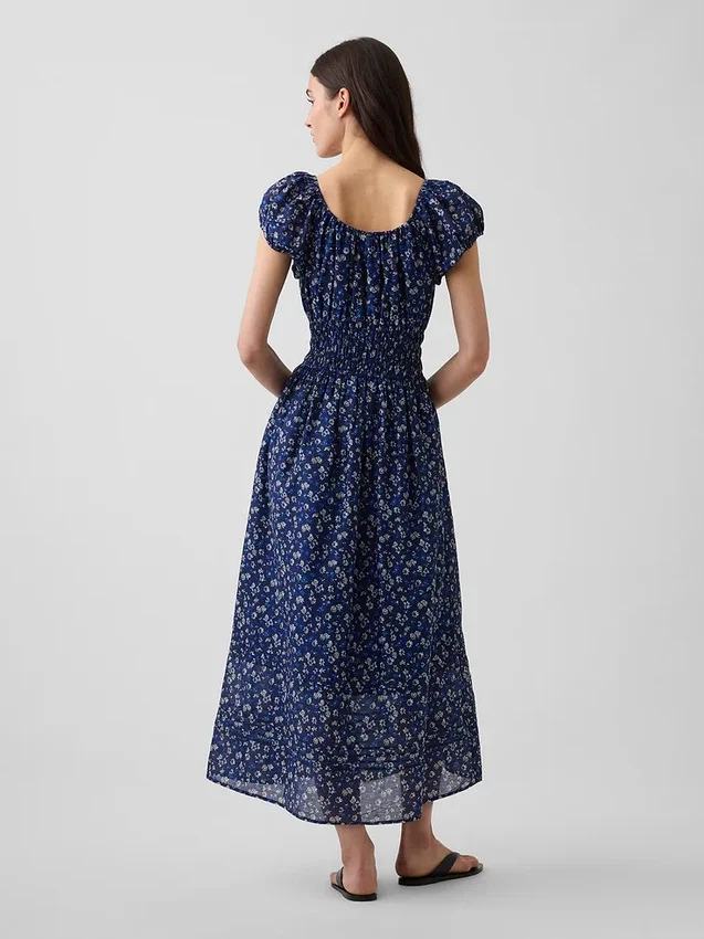 Voile Smoklu Bel Maxi Elbise