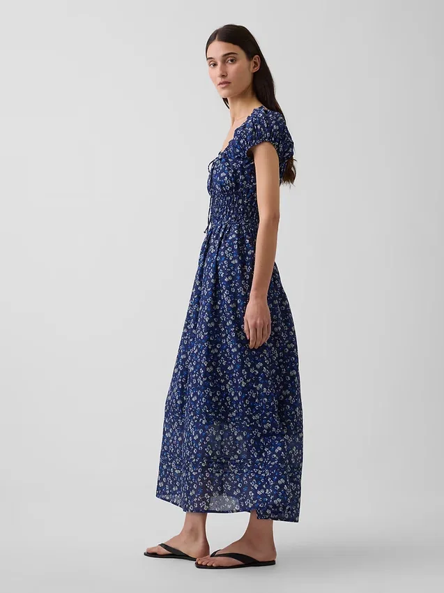Voile Smoklu Bel Maxi Elbise
