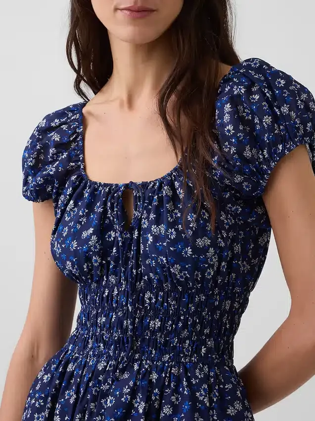 Voile Smoklu Bel Maxi Elbise