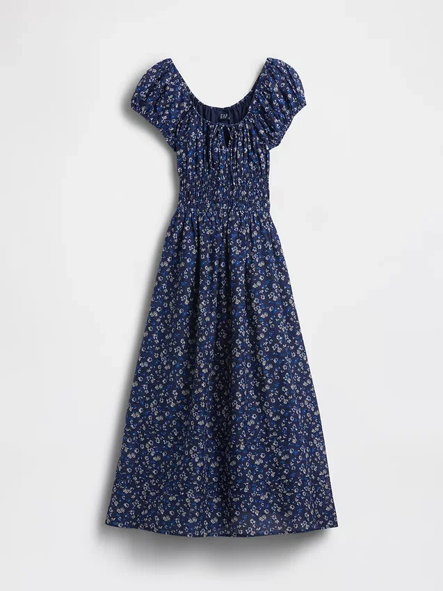 Voile Smoklu Bel Maxi Elbise