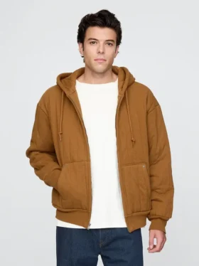 Waffle Astarlı Kapitone Fermuarlı Kapüşonlu Sweatshirt