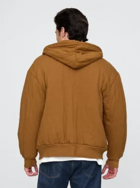 Waffle Astarlı Kapitone Fermuarlı Kapüşonlu Sweatshirt