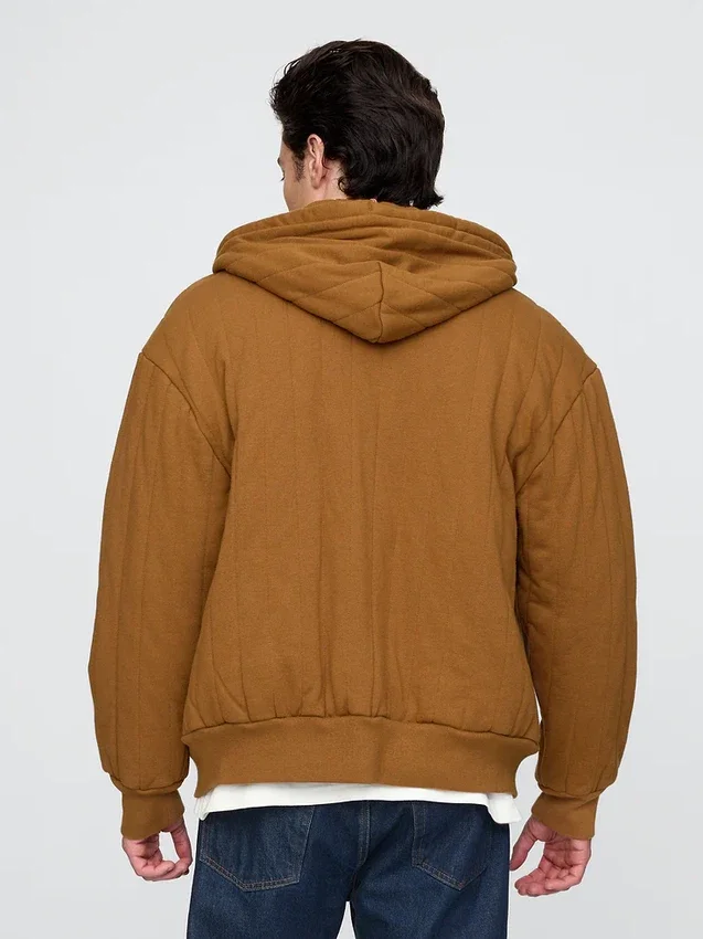Waffle Astarlı Kapitone Fermuarlı Kapüşonlu Sweatshirt