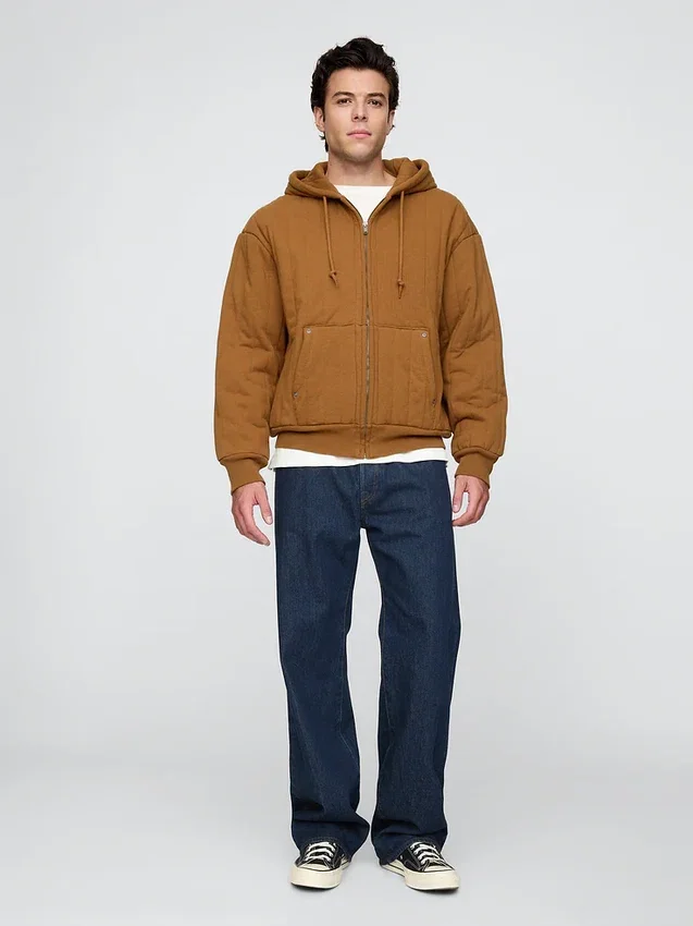 Waffle Astarlı Kapitone Fermuarlı Kapüşonlu Sweatshirt