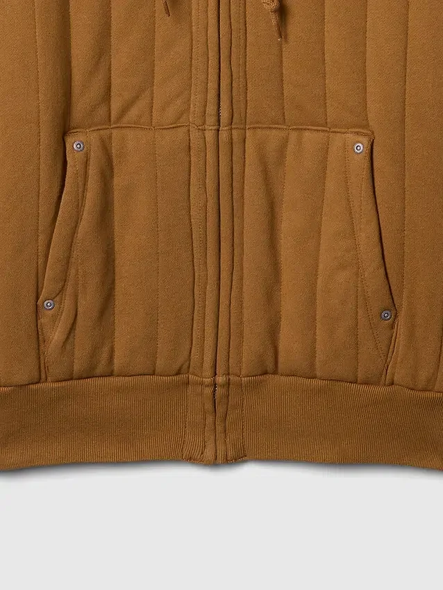 Waffle Astarlı Kapitone Fermuarlı Kapüşonlu Sweatshirt