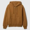 Waffle Astarlı Kapitone Fermuarlı Kapüşonlu Sweatshirt
