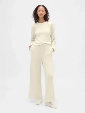 Waffle Desenli Geniş Paça Pijama Pantolonu