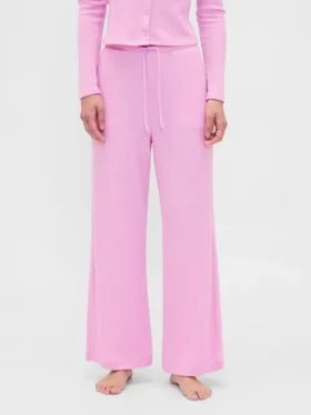 Waffle Desenli Geniş Paça Pijama Pantolonu
