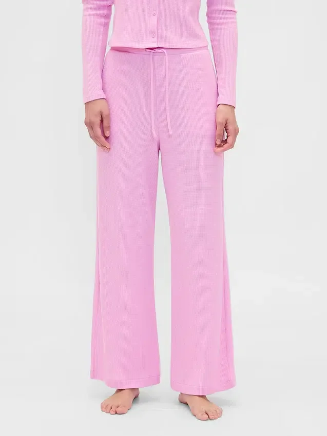 Waffle Desenli Geniş Paça Pijama Pantolonu