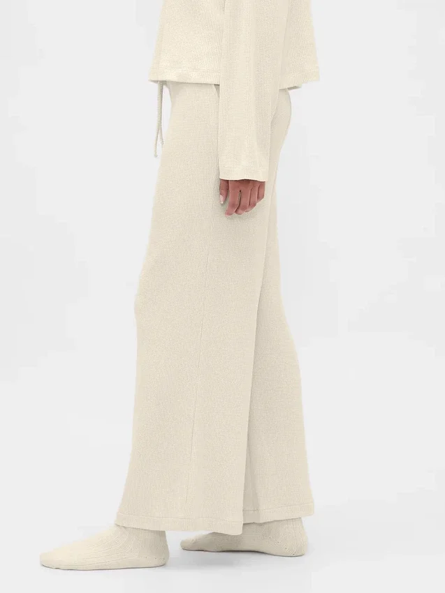 Waffle Desenli Geniş Paça Pijama Pantolonu