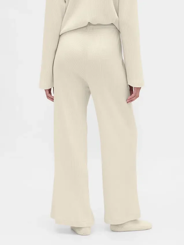 Waffle Desenli Geniş Paça Pijama Pantolonu