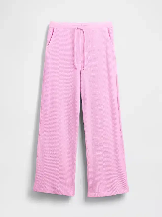 Waffle Desenli Geniş Paça Pijama Pantolonu