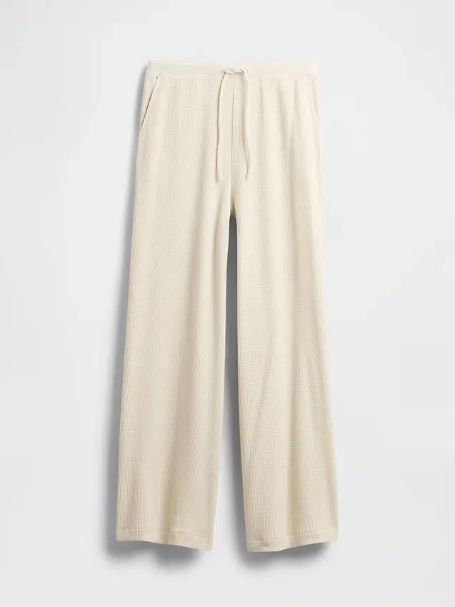 Waffle Desenli Geniş Paça Pijama Pantolonu