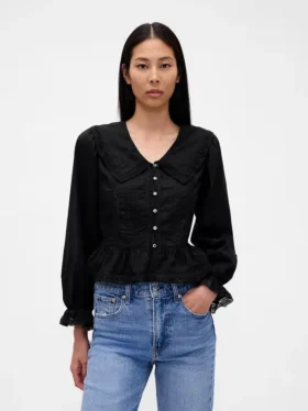 Yakalı V Yaka Peplum Üst Giyim