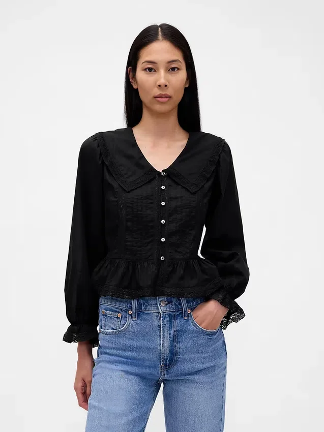 Yakalı V Yaka Peplum Üst Giyim