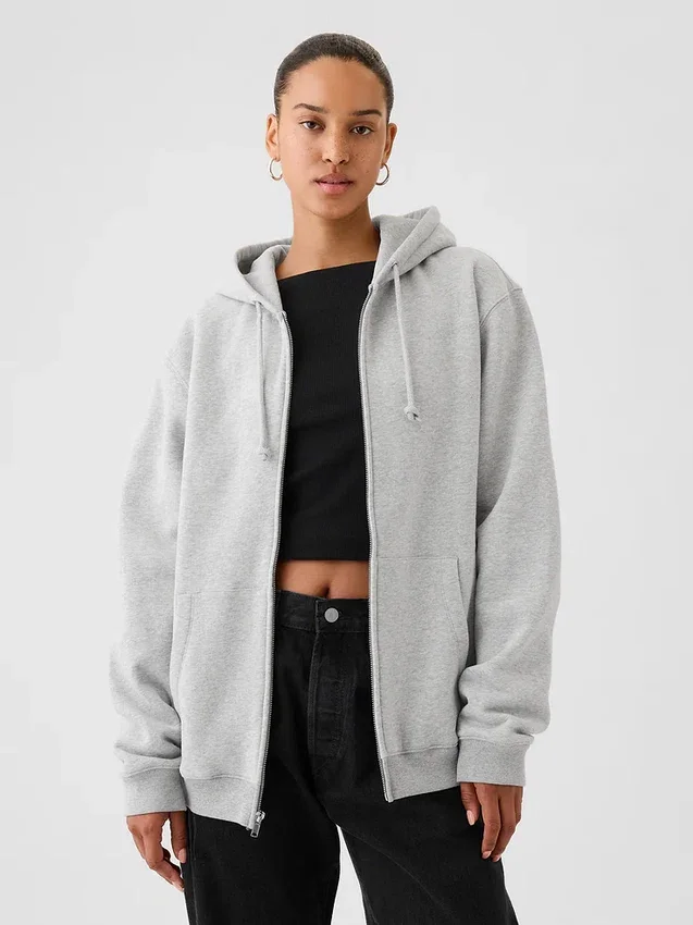 Yetişkin Vintagesoft Rahat Fermuarlı Kapüşonlu Sweatshirt